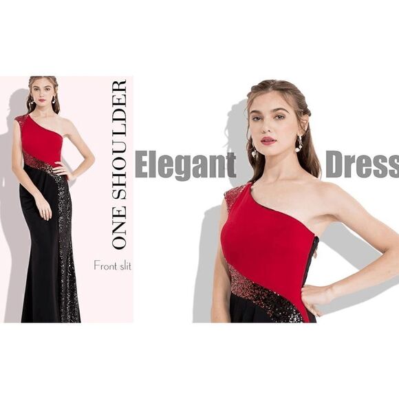 One Shoulder Formal Column Sequin LongโEvening Gown Maxi Dress SIZE LโNWT - Picture 5 of 16